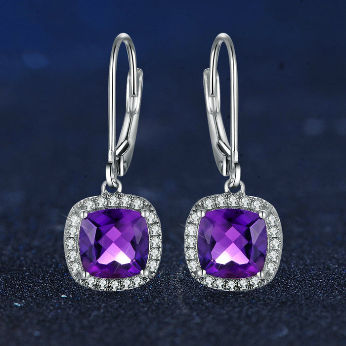Square Halo Purple Amethyst Earrings
