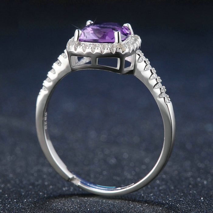 Square Halo Purple Amethyst Ring