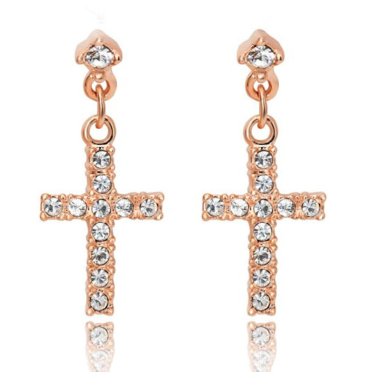 Rose Gold Cross Earrings
