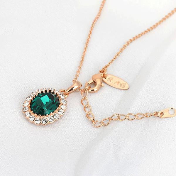 Rose Gold Emerald Halo Necklace