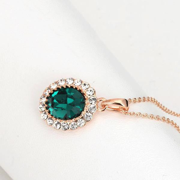 Rose Gold Emerald Halo Necklace